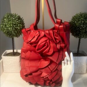 Valentino Garavani Red Ruffled Tote Bag